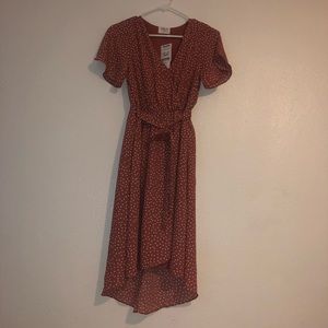 Pink And White Polka Dotted High Low Dress